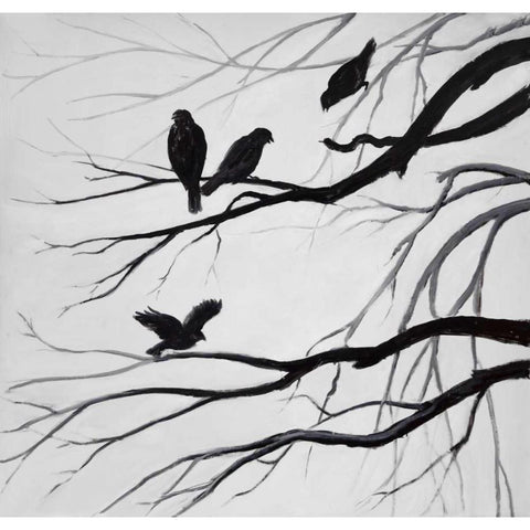 Silhouette of birds White Modern Wood Framed Art Print by Atelier B Art Studio