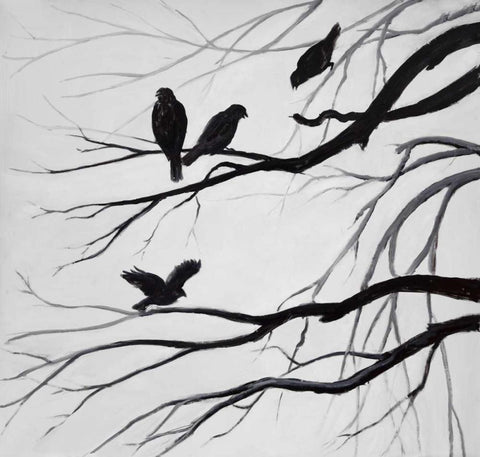 Silhouette of birds White Modern Wood Framed Art Print with Double Matting by Atelier B Art Studio