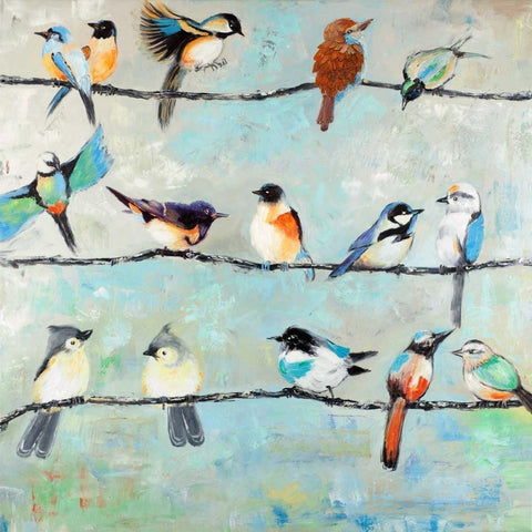 Small Colorful Birds White Modern Wood Framed Art Print by Atelier B Art Studio