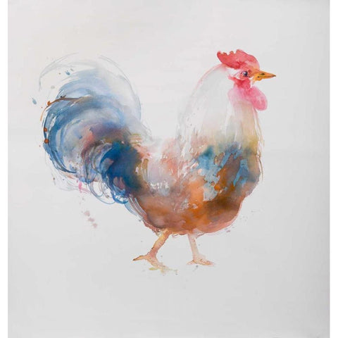 Watercolor Rooster White Modern Wood Framed Art Print by Atelier B Art Studio