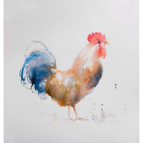 Rooster Watercolor Style White Modern Wood Framed Art Print by Atelier B Art Studio