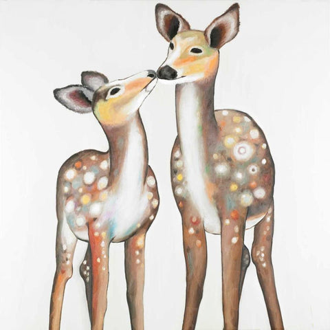 Deer with its Fawn White Modern Wood Framed Art Print by Atelier B Art Studio