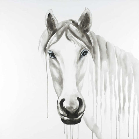 Solitary White Horse White Modern Wood Framed Art Print with Double Matting by Atelier B Art Studio