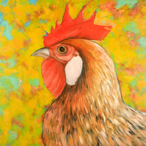 Colorful Chicken Gold Ornate Wood Framed Art Print with Double Matting by Atelier B Art Studio