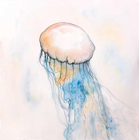 Watercolor Jellyfish Black Ornate Wood Framed Art Print with Double Matting by Atelier B Art Studio