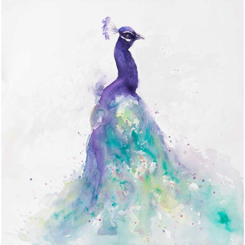 Abstract Peacock in Watercolor White Modern Wood Framed Art Print by Atelier B Art Studio