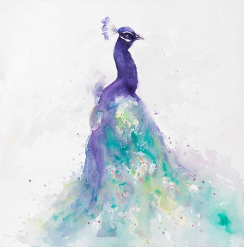 Abstract Peacock in Watercolor White Modern Wood Framed Art Print with Double Matting by Atelier B Art Studio