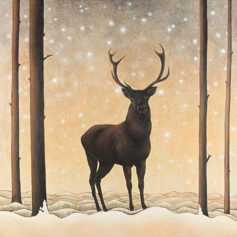 Roe Deer in Winter Black Ornate Wood Framed Art Print with Double Matting by Atelier B Art Studio