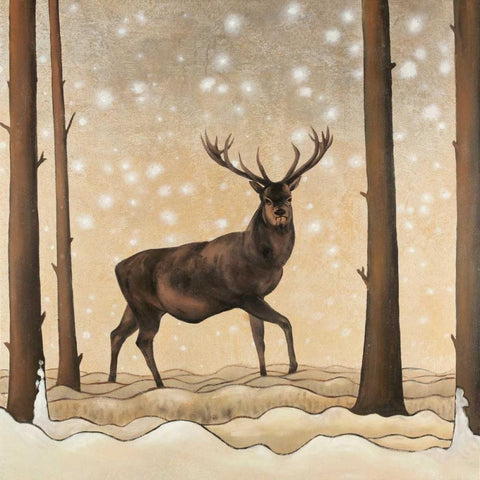 Roe Deer in a Winter Landscape Gold Ornate Wood Framed Art Print with Double Matting by Atelier B Art Studio