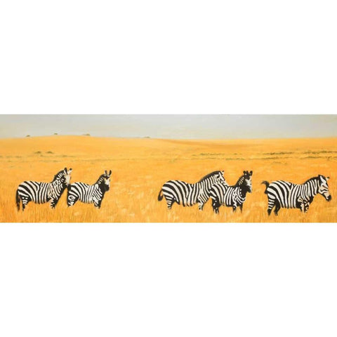 Herd of Zebra White Modern Wood Framed Art Print by Atelier B Art Studio