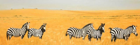 Herd of Zebra White Modern Wood Framed Art Print with Double Matting by Atelier B Art Studio