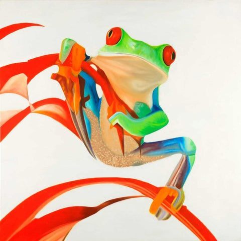 Red-eyed Frog White Modern Wood Framed Art Print by Atelier B Art Studio