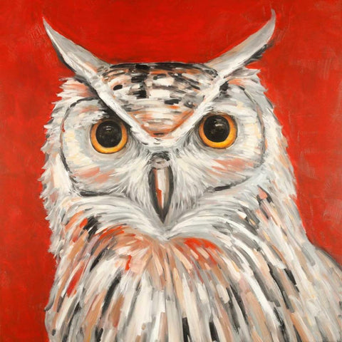 Colorful Eagle Owl White Modern Wood Framed Art Print by Atelier B Art Studio