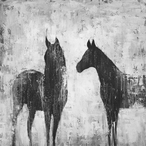 BLACK AND WHITE HORSES Gold Ornate Wood Framed Art Print with Double Matting by Atelier B Art Studio