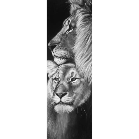 Lion and Lioness White Modern Wood Framed Art Print by Atelier B Art Studio