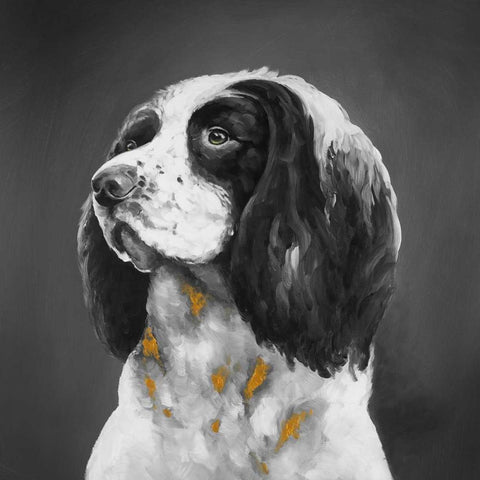 English Springer Spaniel Dog Black Ornate Wood Framed Art Print with Double Matting by Atelier B Art Studio