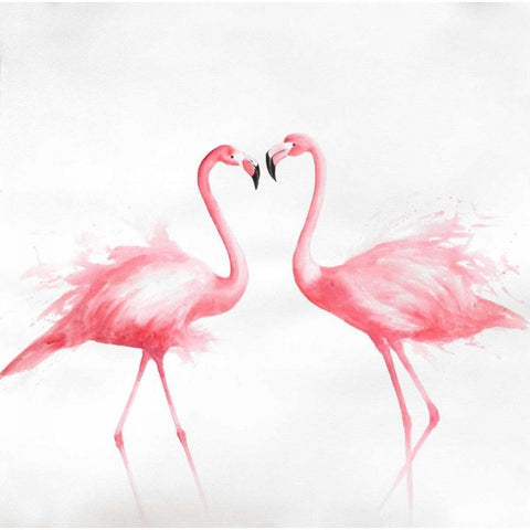 Two Pink Flamingo Watercolor  White Modern Wood Framed Art Print by Atelier B Art Studio