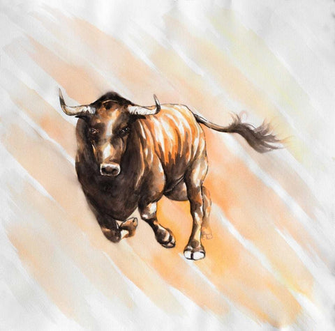 Bull Run in Watercolor Black Ornate Wood Framed Art Print with Double Matting by Atelier B Art Studio