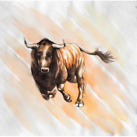 Bull Run in Watercolor Black Modern Wood Framed Art Print with Double Matting by Atelier B Art Studio