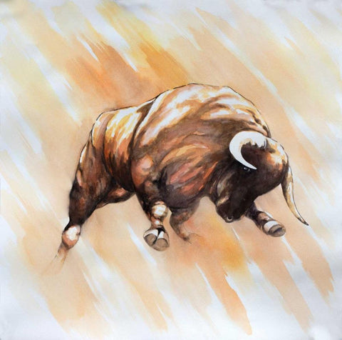 Bull to Attack Black Ornate Wood Framed Art Print with Double Matting by Atelier B Art Studio