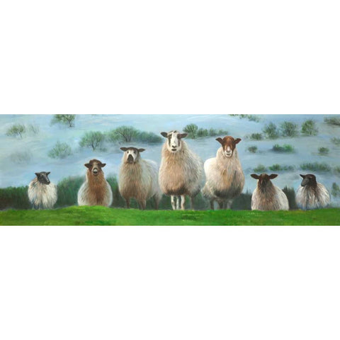 Flock of Sheep Black Modern Wood Framed Art Print with Double Matting by Atelier B Art Studio