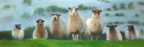 Flock of Sheep White Modern Wood Framed Art Print with Double Matting by Atelier B Art Studio