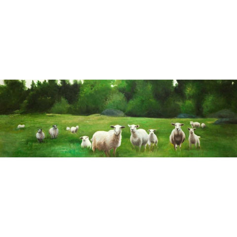 Fields of Sheep White Modern Wood Framed Art Print by Atelier B Art Studio