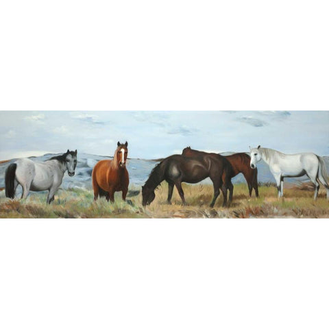 Herd of Wild Horses Black Modern Wood Framed Art Print with Double Matting by Atelier B Art Studio