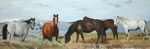 Herd of Wild Horses Black Ornate Wood Framed Art Print with Double Matting by Atelier B Art Studio