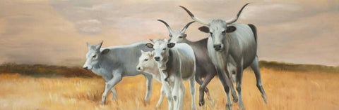 Nguni Cattle White Modern Wood Framed Art Print with Double Matting by Atelier B Art Studio