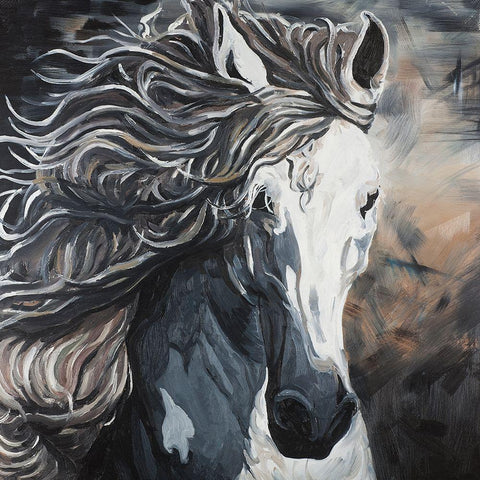 Front Wild Horse White Modern Wood Framed Art Print with Double Matting by Atelier B Art Studio