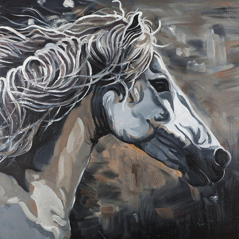 Side Wild Horse White Modern Wood Framed Art Print with Double Matting by Atelier B Art Studio