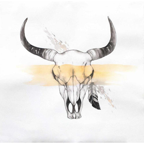 Head Skull of Bull in Watercolor White Modern Wood Framed Art Print by Atelier B Art Studio