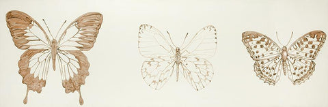 Butterflies Sketch White Modern Wood Framed Art Print with Double Matting by Atelier B Art Studio