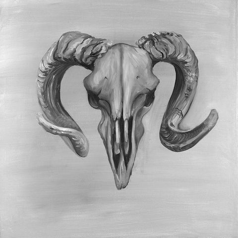 Grayscale Aries Skull White Modern Wood Framed Art Print by Atelier B Art Studio