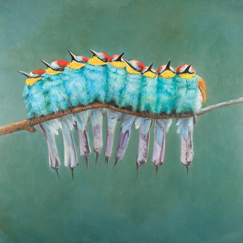 Bunch of Birds on a Branch Black Ornate Wood Framed Art Print with Double Matting by Atelier B Art Studio