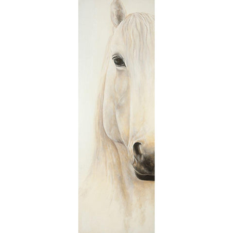 Half Portrait of a Smiling Horse White Modern Wood Framed Art Print by Atelier B Art Studio