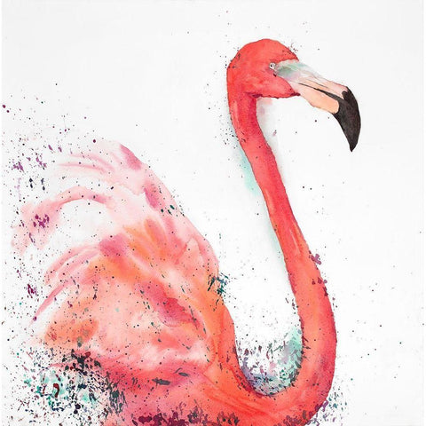 Splashing Flamingo Black Modern Wood Framed Art Print with Double Matting by Atelier B Art Studio