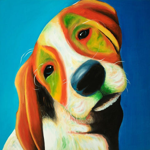 COLORFUL BEAGLE DOG White Modern Wood Framed Art Print by Atelier B Art Studio