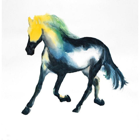Galloping Colorful Horse Black Modern Wood Framed Art Print with Double Matting by Atelier B Art Studio
