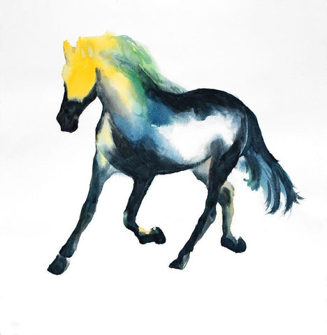 Galloping Colorful Horse White Modern Wood Framed Art Print with Double Matting by Atelier B Art Studio