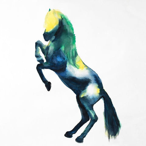 Greeting Colorful Horse White Modern Wood Framed Art Print with Double Matting by Atelier B Art Studio