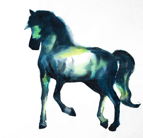 Calm Colorful Horse White Modern Wood Framed Art Print with Double Matting by Atelier B Art Studio