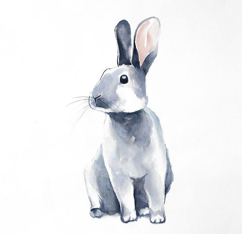 Curious Rex Rabbit White Modern Wood Framed Art Print with Double Matting by Atelier B Art Studio