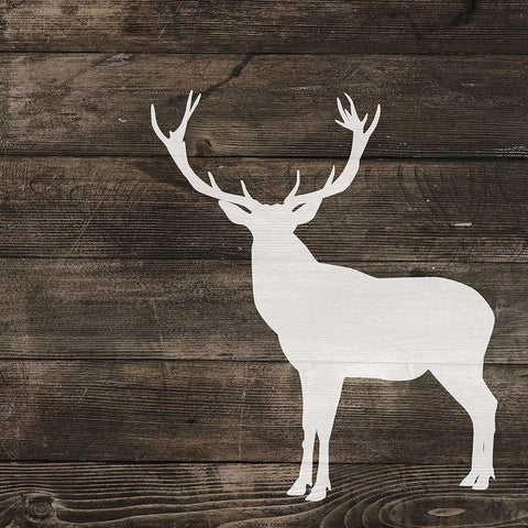 Right Side Deer Silhouette on Wood White Modern Wood Framed Art Print by Atelier B Art Studio