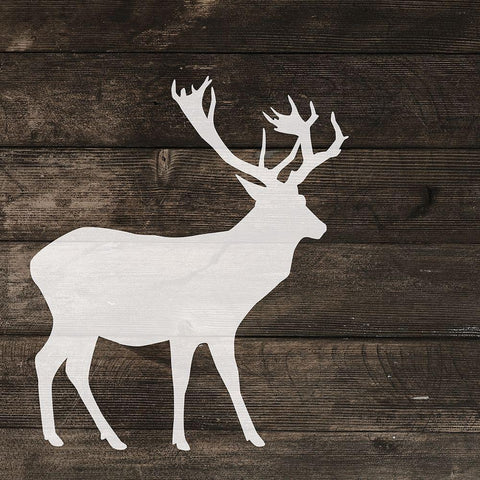 Left Side Deer Silhouette on Wood White Modern Wood Framed Art Print by Atelier B Art Studio