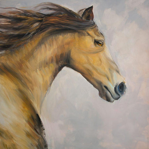 PROUD STEED WITH HIS MANE IN THE WIND Black Modern Wood Framed Art Print with Double Matting by Atelier B Art Studio