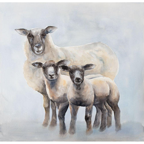 Ewe with Her Two Lambs White Modern Wood Framed Art Print by Atelier B Art Studio