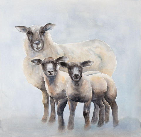 Ewe with Her Two Lambs White Modern Wood Framed Art Print with Double Matting by Atelier B Art Studio