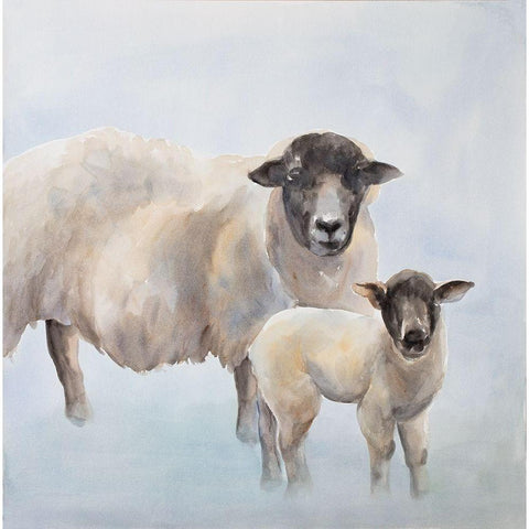 Sheep with a Lamb Black Modern Wood Framed Art Print with Double Matting by Atelier B Art Studio